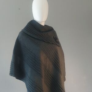 Moda Gray Poncho-Style Sweater with Cowl Neck and Asymmetrical Hem